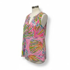 Lilly Pulitzer XS Tank Top Pink Seashell‎ Sleeveless Button Up Shirt